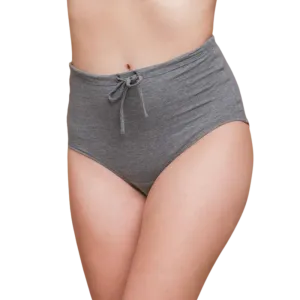 100% Organic Cotton Women's Drawstring Elastic Free Panties - High Waisted Cotton Brief Panties - 2 Pack