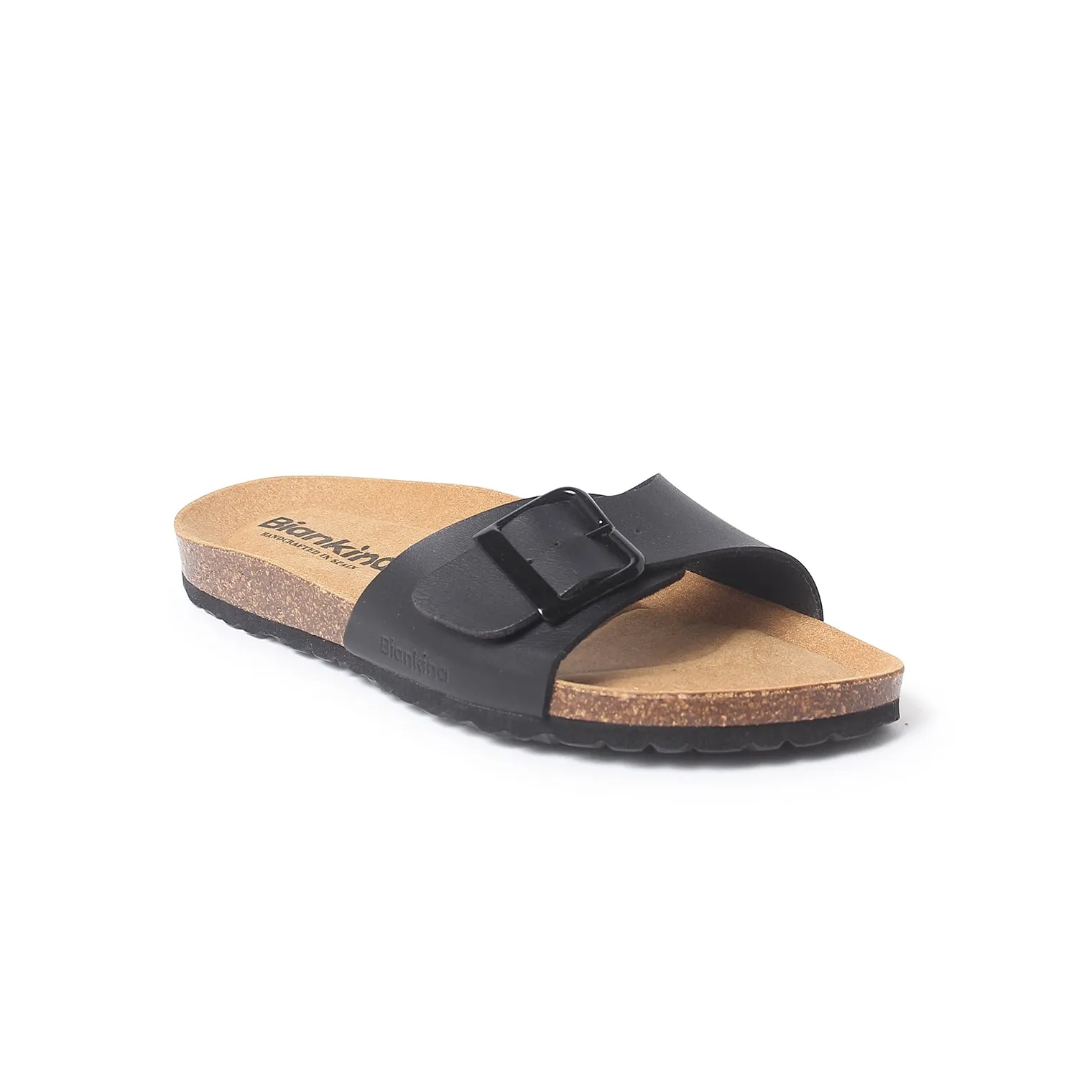 Cordoba Vegan Leather Slide Cork Sandal - Black