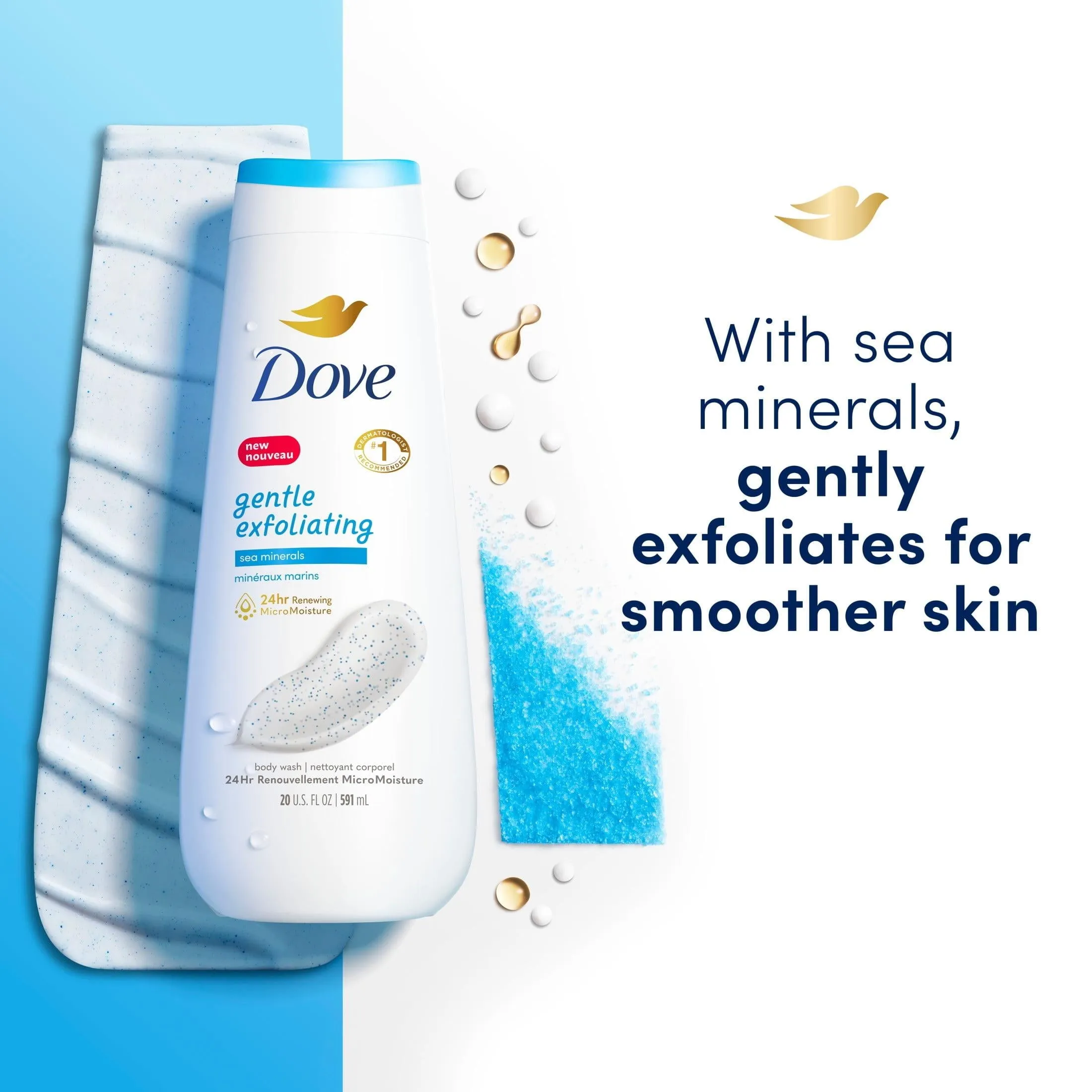 Dove Gentle Exfoliating Long Lasting Body Wash Twin Pack, Sea Minerals, 20 fl oz