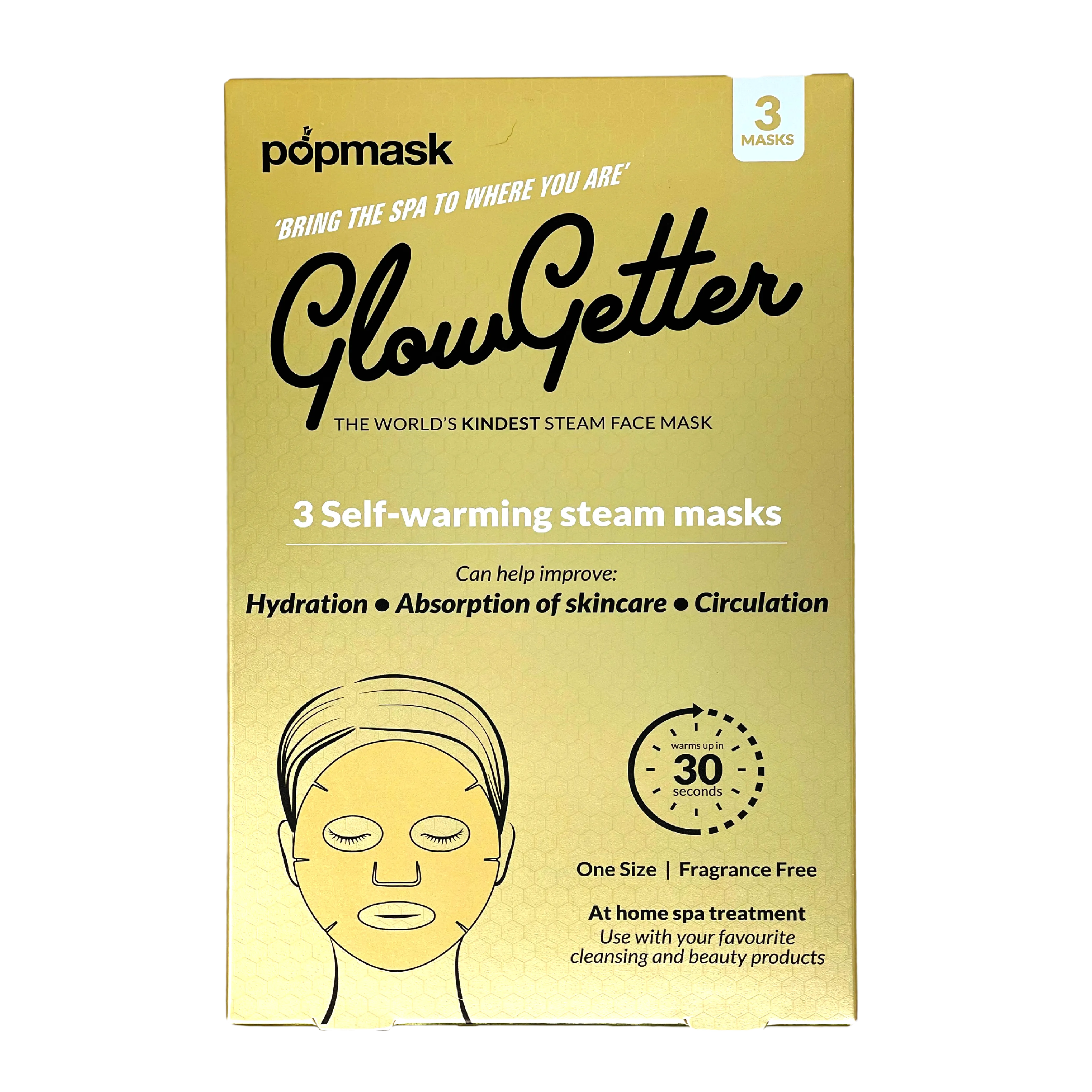 Glow Getter Full-Face Mask – MULTIPACK (9 Masks) | Self-Warming Facial Mask for De-Puffing, Stress Relief & Relaxation