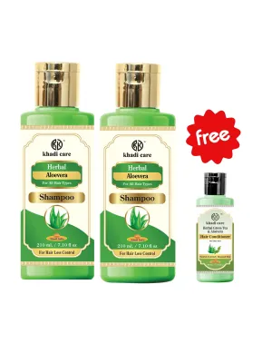 Khadi Care Herbal Aloevera Shampoo (210ml Each) Pack of 2 Free Green Tea and Aloevera Hair Conditioner (30ml)