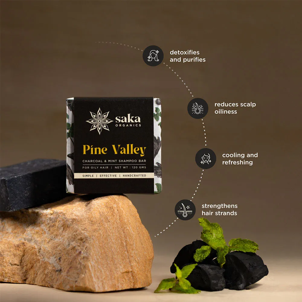 Saka - Pine Valley | Handmade Charcoal & Mint Shampoo Bar | Natural Hair Care for Oily Hair - 120gm