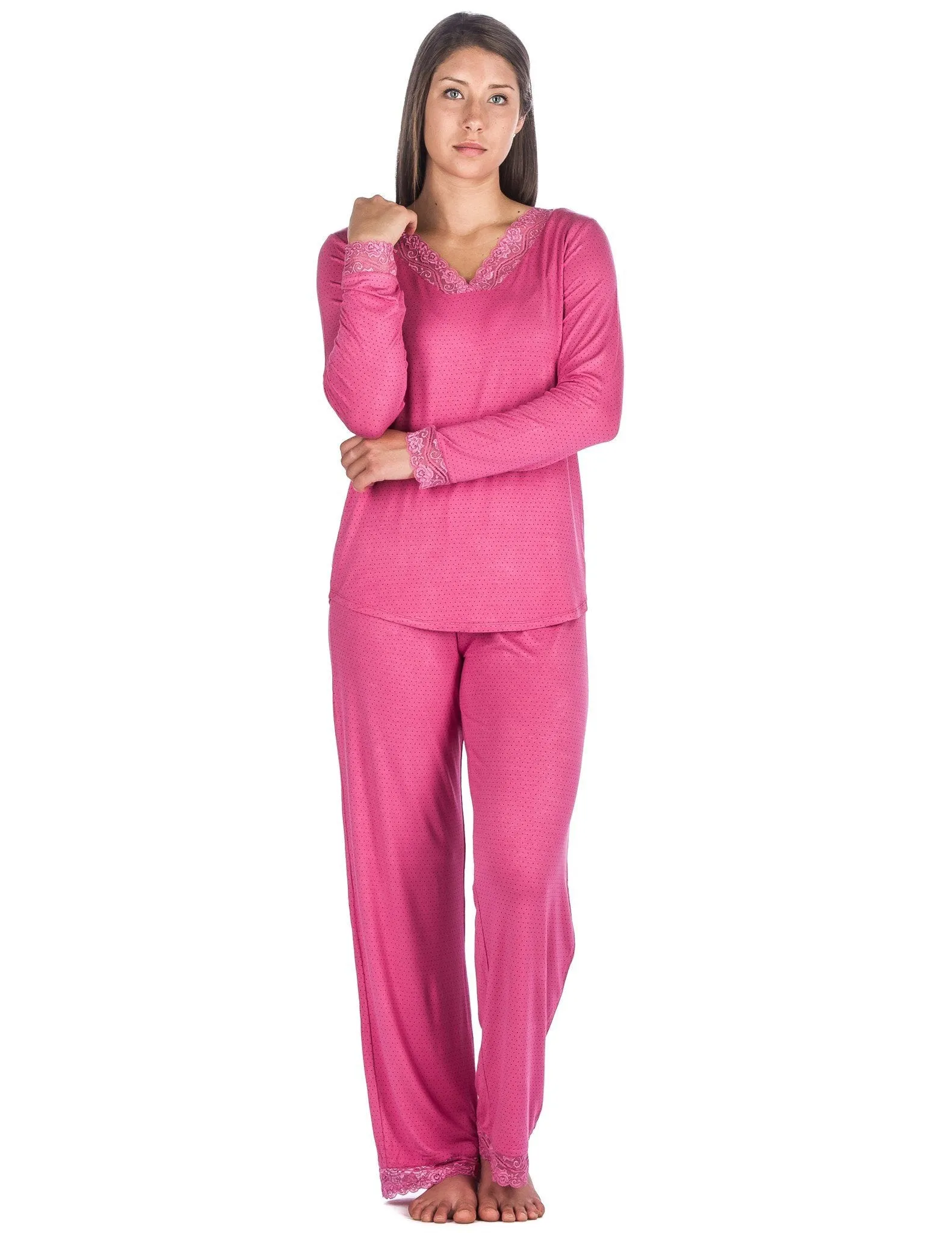 Women's Cool Knit Lounge Set - Pindots Fuchsia